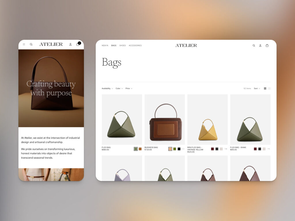 A sophisticated, gallery-style website for luxury fashion, built with the artistic Atelier template from Shopify Horizon Themes.