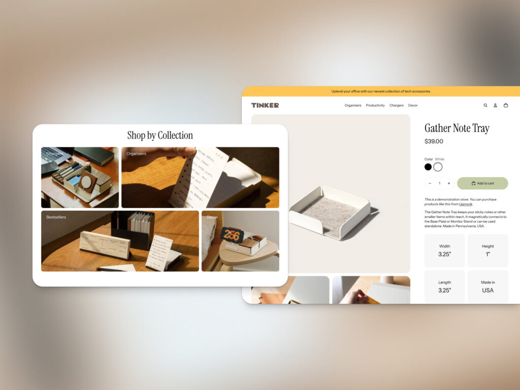 A creative and playful storefront for a craft business, built with the Tinker template from the Shopify Horizon Themes family.