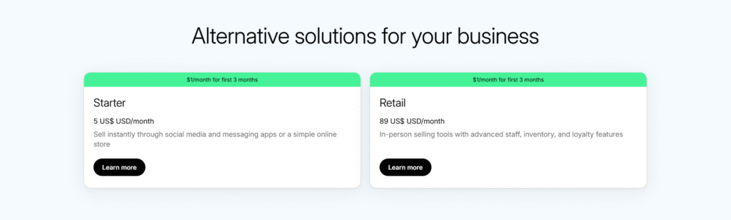 Creator selling products through social media using Shopify Starter Plan buy links, alongside retail staff using Shopify POS Pro to sync in-store and online inventory for a seamless omnichannel shopping experience